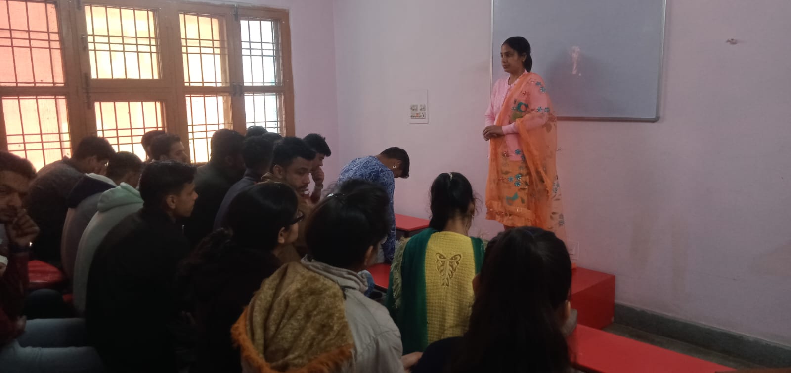 Students practicing English conversation